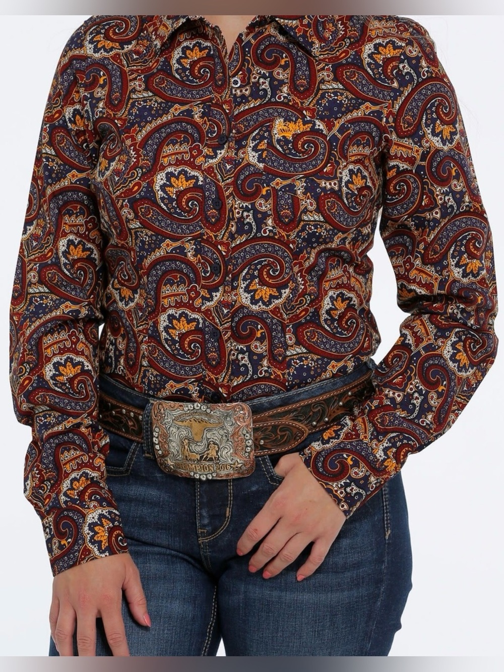 Cinch Paisley Long Sleeve Button Down Shirt Ladies Women’s Sz Medium 100% Cotton